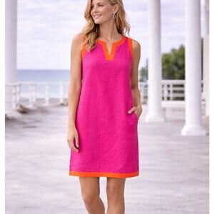 Sigrid Olsen Linen Dress M Pink Orange Colorblock Sleeveless Resort Coastal NWT